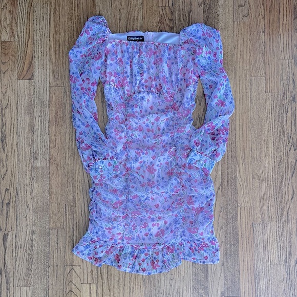 Women’s LS Mini Ruched Floral Dress - Picture 5 of 8
